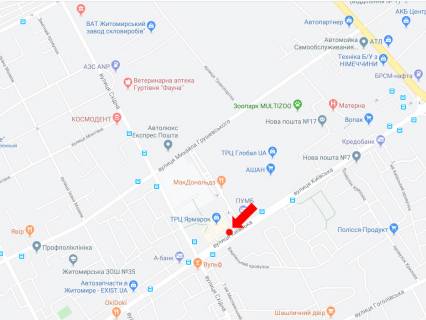 Ситилайт A в Житомире, 1.8x1.2  Київська вул. - вул. Східна, біля ТРЦ "Ярмарок", McDonald's, в центр схема