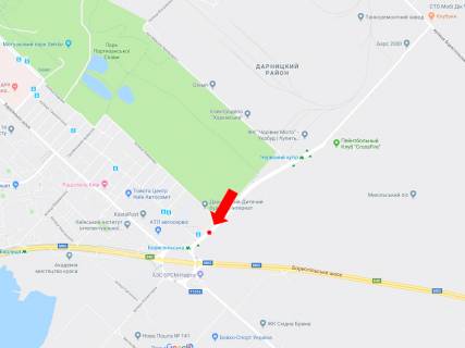 Билборд  в Киеве, 3x6  Старобориспільська вул., 200 м. до Харківської пл., роздільник, в сторону ст.м. "Бориспільська", пр. Бажана схема