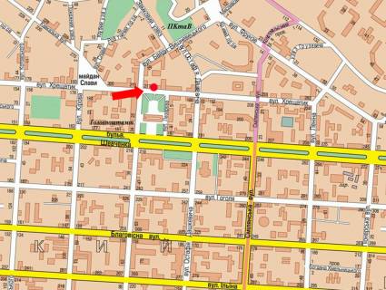 Ситилайт B в Черкассах, 1.8x1.2  Хрещатик вул., біля музею ім. Шевченка, в бік ТРЦ "Хрещатик-сіті" схема