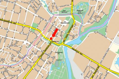 Ситилайт B в Сумах, 1.8x1.2  Воскресенська вул. (кол. Фрунзе вул.) / Покровська пл. (кол. Червона пл.), біля Сбербанку схема