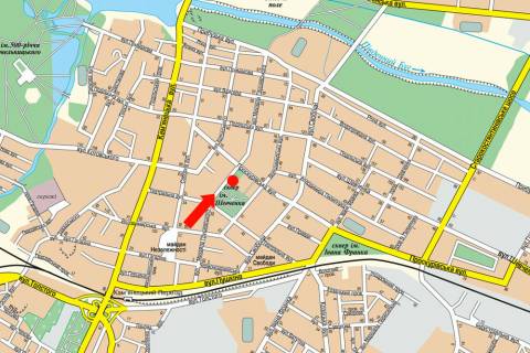 Сiтiлайт  у Хмельницькому, 1.8x1.2  Проскурівська вул. / Грушевского вул., біля парку ім. Шевченка, салона "Київстар" схема