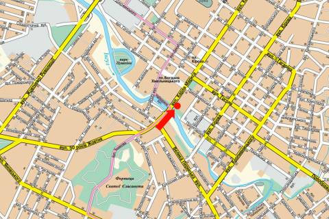 Білборд, Бігборд (Борд)   у Кропивницький (Кіровоград), 3x6  В. Перспективна вул. (кол. Маркса вул.) / Набережна вул., поряд з ЦУМом, супермаркетом "Сільпо", центральним ринком схема