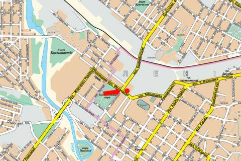 Билборд  в Кропивницкий (Кировоград), 3x6  Чикаленка вул. (кол. Медведєва вул.) / Ельворті вул., 7 (кол. Орджонікідзе вул.), біля БЦ "Ельворті" схема