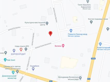 Видеоборд A в Владимир (Владимир-Волынский) Василька вул., 2, аптека "Волиньфарм", прайс за ролик 10 сек 1 вихід/5 хвилин, на двосторонньому екрані, від 144 виходів на день. Розрахунок для інших параметрів трансляції уточнюйте у менеджера. - 301298 схема