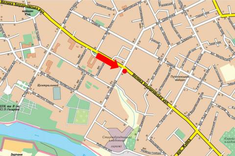 Ситилайт  в Житомире, 1.8x1.2  Бердичівська вул. / Шевченка вул., біля УкрСиббанку, на світлофорі схема