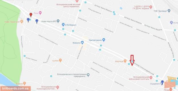 Білборд, Бігборд (Борд)  B у Білій Церкві, 3х6  Б-р. Олександрійський, буд 113 (напрямок з центру) схема