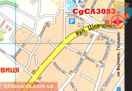 Билборд  в Чернигове Шевченка ул. - ул. Сагайдак схема