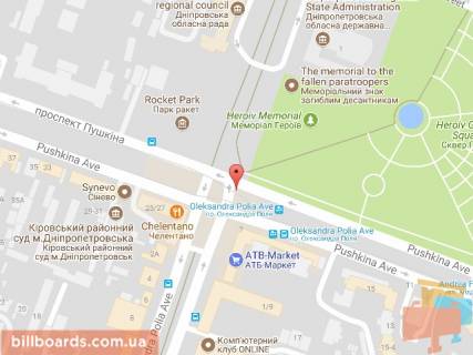 Скроллер A в Днепр (Днепропетровск), 3.14х2.32  просп. Пушкіна, 21 - просп. О. Поля (Кірова), біля світлофора на зупинці, біля світлофору - 168743 схема