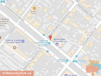 Скроллер A в Днепр (Днепропетровск), 3.14х2.32  вул. М. Грушевського (К. Лібкнехта), 13 - вул. С. Хороброго (Чкалова), навпроти Троїцького ринку, біля магазину СПОРТМАСТЕР, біля світлофору - 168763 схема