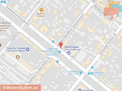 Скроллер A в Днепр (Днепропетровск), 3.14х2.32  вул. М. Грушевського (К. Лібкнехта), 13 - вул. С. Хороброго (Чкалова), навпроти Троїцького ринку, біля магазину СПОРТМАСТЕР, біля світлофору - 168765 схема