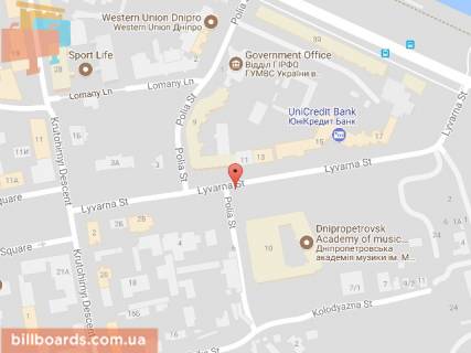 Бэклайт A в Днепр (Днепропетровск), 3.14х2.32  вул. Ливарна, 10 - Січеславська Набережна, Фестивальний причал, Музичне училище, в напрямку з центру схема