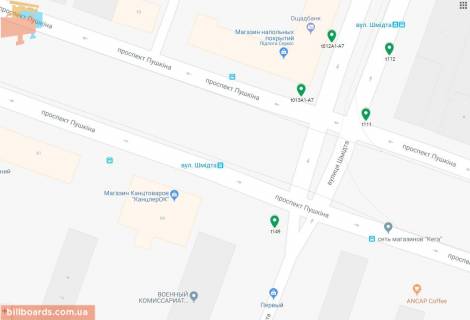 Бэклайт B в Днепр (Днепропетровск), 3.14х2.32  просп. Пушкіна, 16 - вул. Шмідта, на світлофорі, рух в сторону Центрального ринку "Озерка" схема