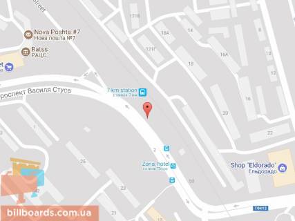 Билборд B в Каменское (Днепродзержинск), 6х3  пр. Василя Стуса - вул. Бурхана (район з/д платформи), напрямок до готелю Зоря схема
