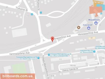 Билборд A в Каменское (Днепродзержинск), 6х3  авторозв'язка просп. Гімназичний - вкл. Й.Манаєнкова - вул. Васильєвська, виїзд до центру схема