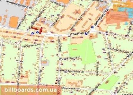 Билборд B в Харькове Ново-Баварський пр. (колиш. Ільїча пр.), 90 - Шульженко вул. схема