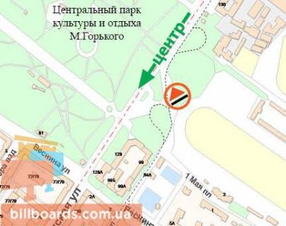 Билборд B в Харькове 1-го Травня пл., Іподром, з центру, правий схема