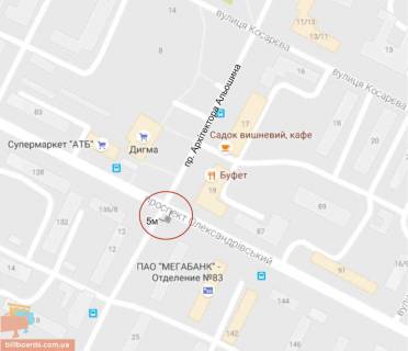 Билборд B в Харькове Олександрівський пр. (колиш. Косіора пр.), 138/21 - Альошина пр. (колиш. Орджонікідзе пр.) схема