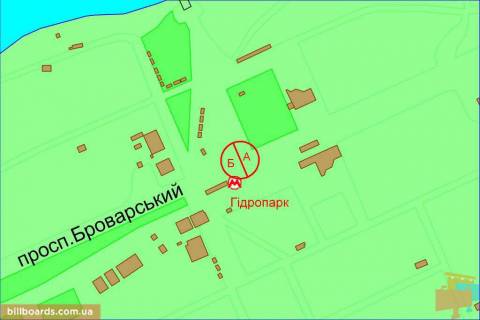 Бэклайт B в Киеве Броварський пр., ст. м. "Гідропарк", з центру схема