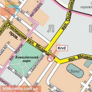 Билборд A в Кропивницкий (Кировоград) Чикаленка вул. - Кавалерейськая вул. (колиш. Медведєва вул. - Орджонікідзе вул.), лівий схема