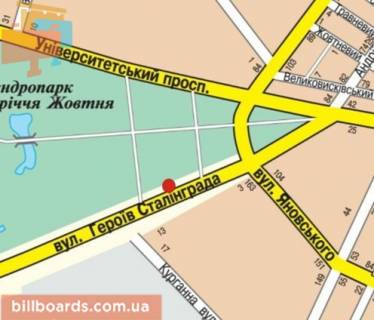 Билборд A в Кропивницкий (Кировоград) Тамма вул. (колиш. Героїв Сталінграда вул.), дендропарк, зупинка "завод" Радій "" схема