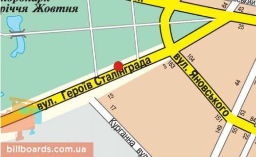 Білборд, Бігборд (Борд)  B у Кропивницький (Кіровоград) Тамма вул. (колиш. Героїв Сталінграда вул.), дендропарк, зупинка "завод" Радій "" схема