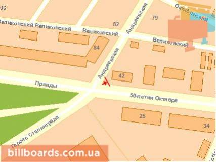 Билборд B в Кропивницкий (Кировоград) Андріївська вул. - Соборна вул. (колиш. 50-річчя Жовтня вул.) схема
