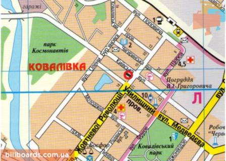 Білборд, Бігборд (Борд)  B у Кропивницький (Кіровоград), 3х6  вул. Юрія Олефіренка (вул. Фрунзе ) схема