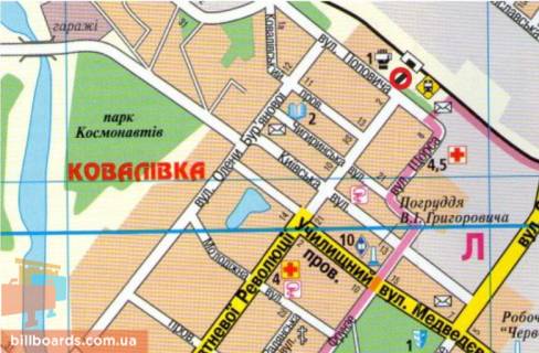 Билборд A в Кропивницкий (Кировоград), 3х6  вул. Поповича  схема