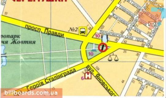 Билборд A в Кропивницкий (Кировоград), 3х6  вул. Євгенія Тельнова (пр-т.Правди) схема