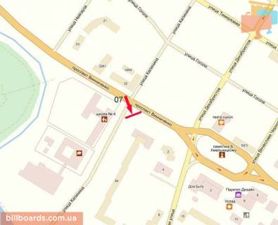 Билборд A в Кропивницкий (Кировоград), 3х6  пр-т Винниченко/вул.Шульгіних (Калініна) схема