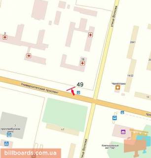 Білборд, Бігборд (Борд)  A у Кропивницький (Кіровоград), 3х6  пр-т Университетський схема