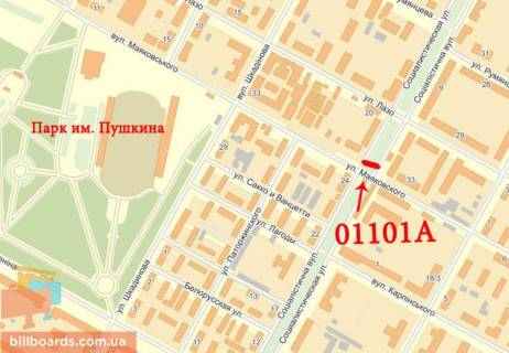 Білборд, Бігборд (Борд)  A у Краматорську Маяковського вул. - Стуса вул. (Колиш. Соціалістична вул.) схема