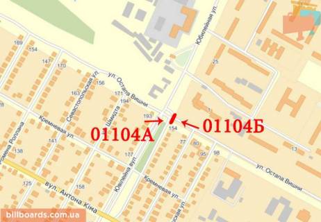 Билборд B в Краматорске Ювілейна вул. - Вишні вул., роздільник схема