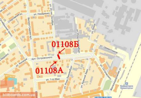 Билборд B в Краматорске Комерційна вул. (колиш. Островського вул.) - Ринкова вул., роздільник схема