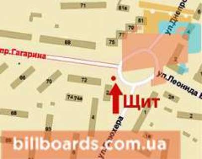 Билборд A в Кривом Роге, 3x6  Дорошенка (кол. Блюхера) вул., 2 - Маяковського пл. схема