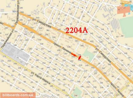 Білборд, Бігборд (Борд)  A у Лисичанську Перемоги вул. (Колиш. Леніна вул.), 149 схема