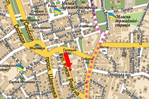 Сiтiлайт B у Львові, 1.8x1.2  Князя Романа вул., 26, навпроти готелю "Swiss" схема