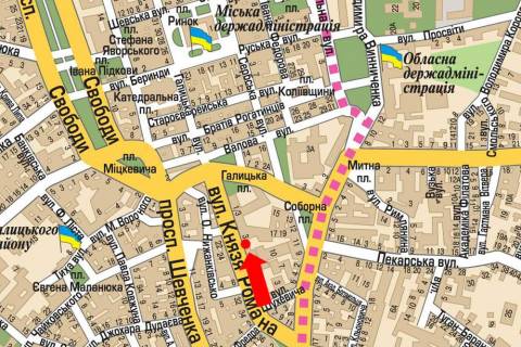 Сiтiлайт A у Львові, 1.8x1.2  Князя Романа вул., 26, навпроти готелю "Swiss" схема