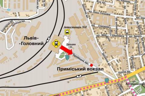 Ситилайт A в Львове Черновицкая ул., разделитель, в центр схема