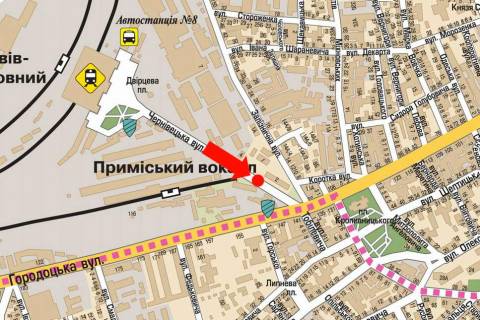 Ситилайт A в Львове Черновицкая ул., разделитель, в центр схема