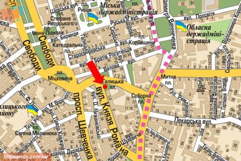 Сiтiлайт B у Львові, 1.8x1.2  Галицька пл. / Князя Романа вул., Світлофор схема