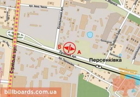 Билборд  в Львове Луганская ул., 100м до Козельницкого ул. схема