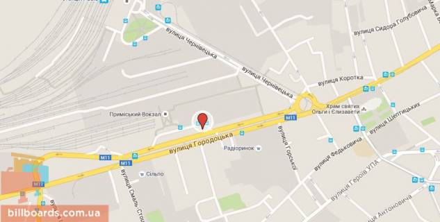 Билборд B в Львове Городецкая ул., возле пригородного вокзала схема
