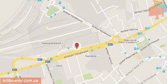 Билборд A в Львове Городецкая ул., возле пригородного вокзала схема
