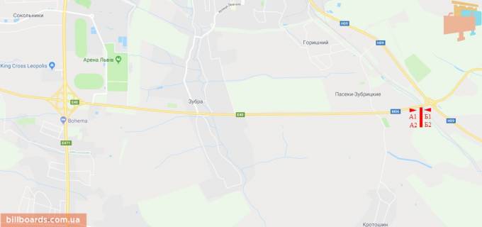 Білборд, Бігборд (Борд)   у Львові М-06 Киев-Чоп, выезд из города, с. Пасикы-Зубрыцки, нижний схема