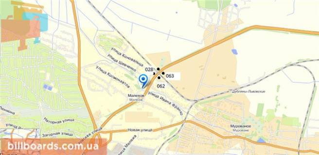 Билборд A в Малехове Коновальца ул. / Киевская ул., возле Малеховского кладбища схема