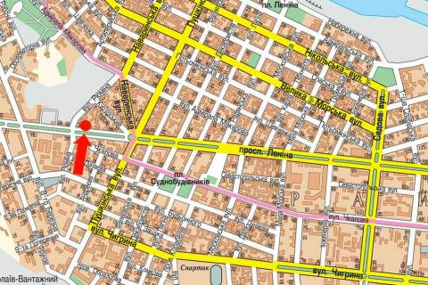 Білборд, Бігборд (Борд)  A у Миколаєві, 3x6  Центральний ін. (Кол. Леніна пр.) / Рюміна вул., 36, в сторону Центрального ринку, супермаркету "Фокстрот", права схема