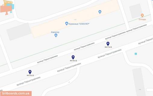 Билборд B в Никополе, 6х3  вул.Першотравнева, навпроти буд. №173, напрямок руху до першотравневого ринку, ТЦ 33 квадратних метри,  районної лікарні схема
