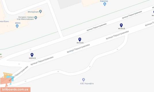 Білборд, Бігборд (Борд)  A у Нікополі, 6х3  вул.Першотравнева, навпроти АЗС, напрямок руху до цетральної частини міста схема