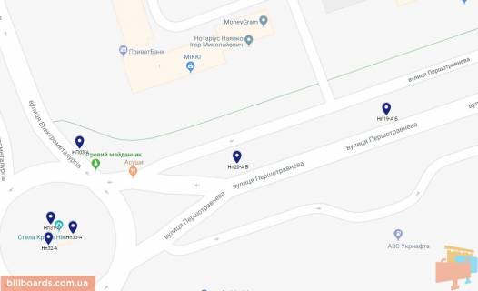 Білборд, Бігборд (Борд)  A у Нікополі, 6х3  вул.Першотравнева, навпроти буд. №1, центральна кільцева розв'язка міста схема
